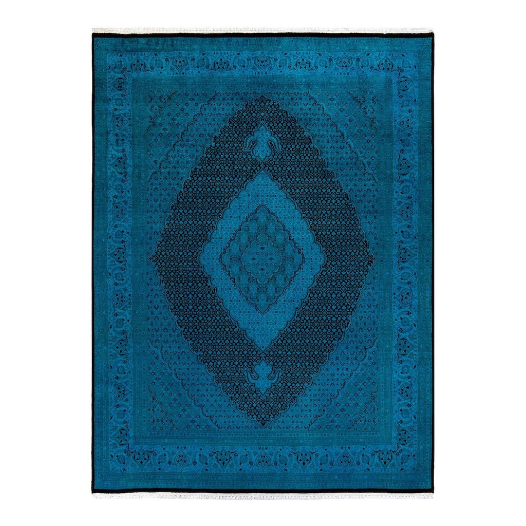 Overton Hand Knotted Wool Vintage Inspired Modern Contemporary Overdyed Blue Area Rug - 8' 1" x 10' 5"