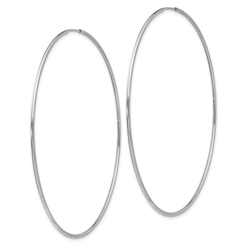 Curata 14k White Gold Polished 1.2x68mm Endless Tube Hoop Earrings