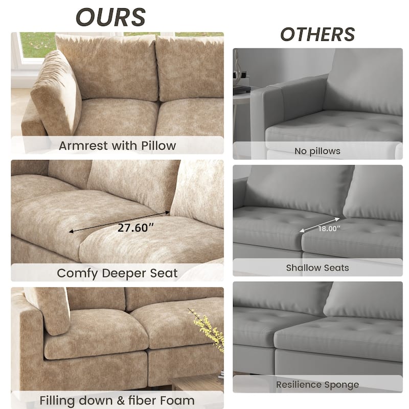 3 Seat Sectional Sofa Comfy Cloud Couch for Living Room Modern Sofa Sleeper Deep Couches with Ottoman