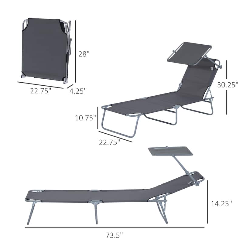 Outdoor Lounge Chair, Adjustable Folding Chaise Lounge with Sun Shade