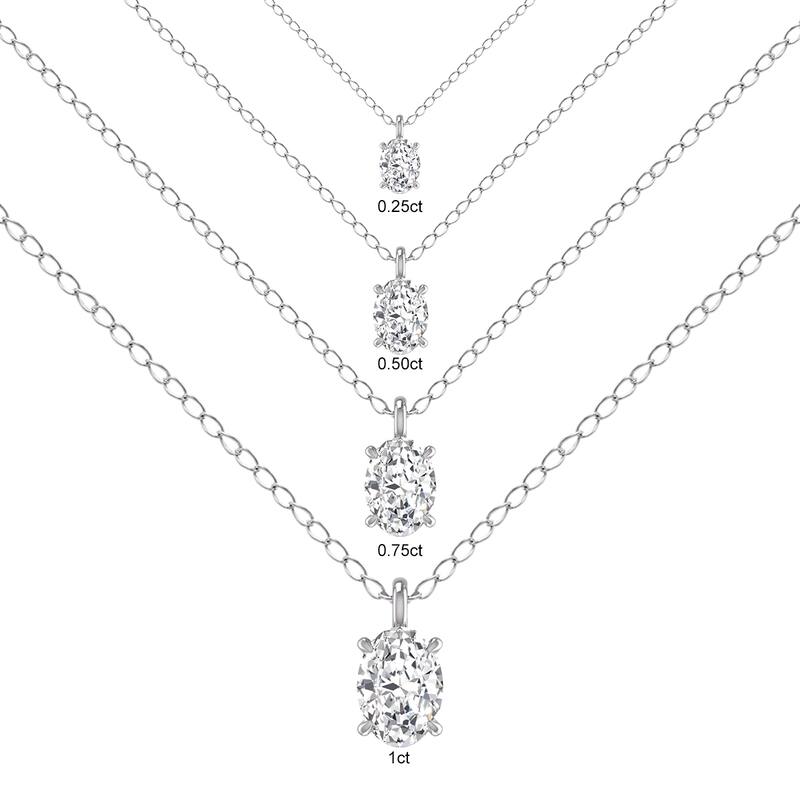 Marquee Lab Grown 3/4 Carat Oval Solitaire Diamond Pendant in 14K White Gold