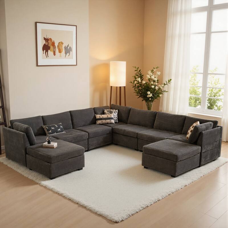 OVIOS Modern L-Shaped Fabric Sofa​