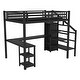 preview thumbnail 3 of 2, Black Metal Full Loft Bed Frame with Wardrobe and LED Light