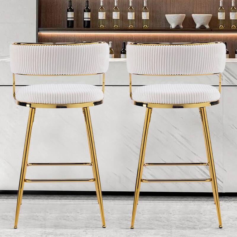 Modern Velvet Bar Stool Set of 2 with Gold Steel Frame and Ergonomic Backrest for Indoor Seating