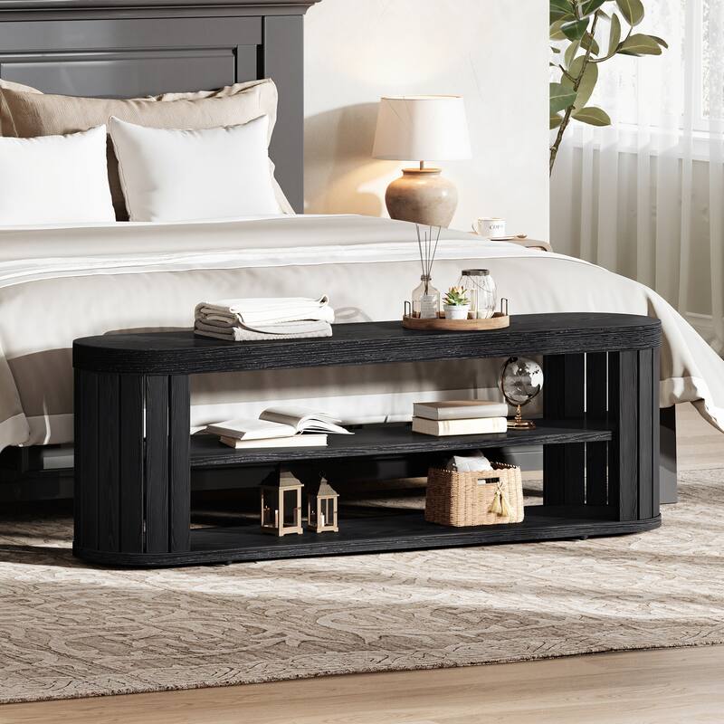 Wooden Entryway Dining Bench with Shoe Storage, Bedroom Hallway Living Room End of Bed Stool Accent Bench