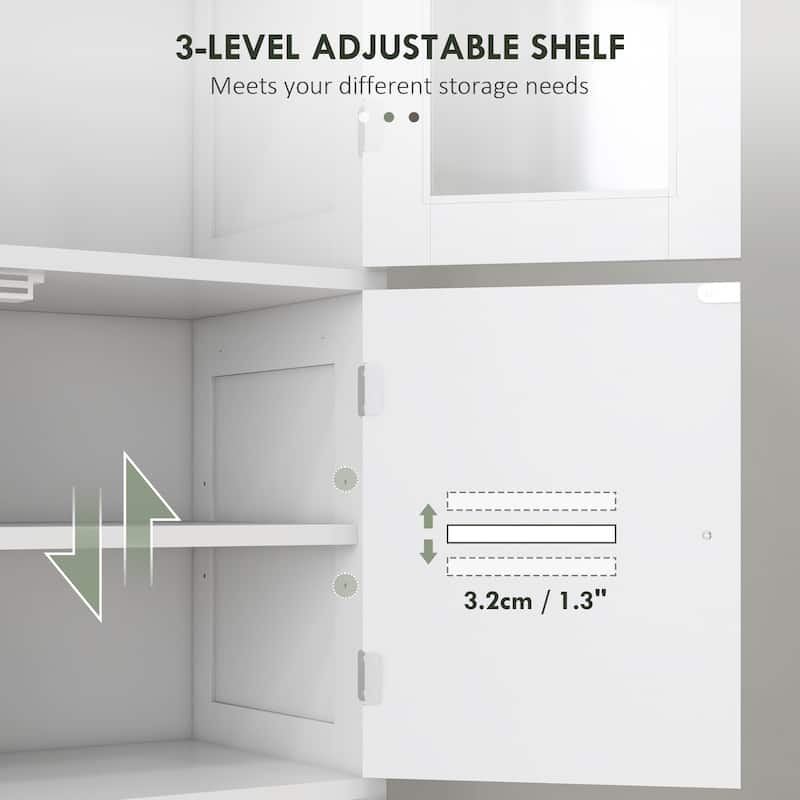 White MDF Tall Bathroom Cabinet with Triple Doors and Adjustable Shelf - 23.6" W x 11.8" D x 67.1" H