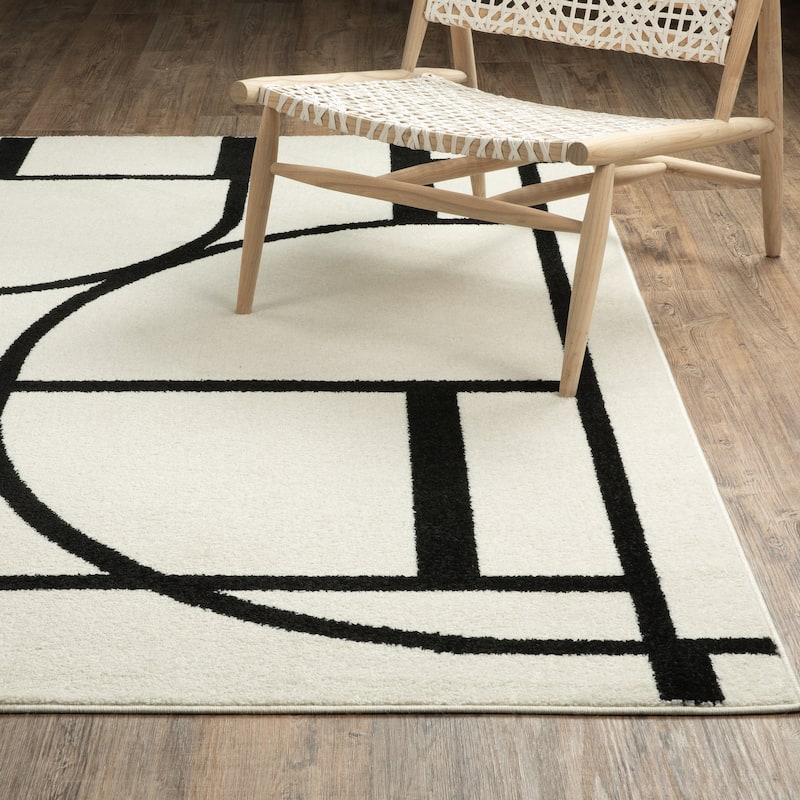 Quartz Mid-Century Modern Ivory/ Black Area Rug