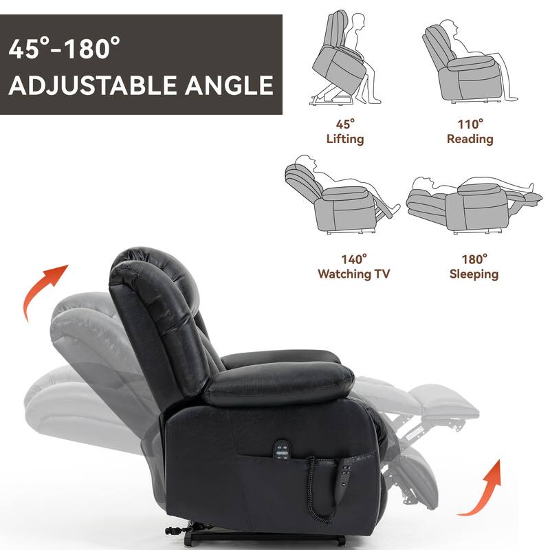 Brown Power Lift Recliner with Dual Motors, 8-Point Vibration Massage, and Heated Lumbar Support