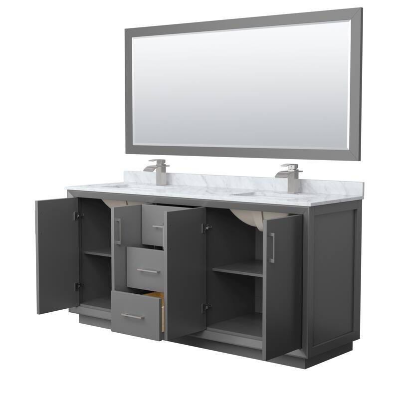 Strada 72-Inch Double Vanity Set, Carrara Marble Top, 70-Inch Mirror