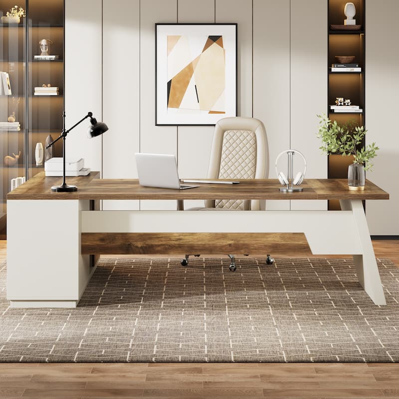78.7-inch L Shaped Executive Desk with Drawers and Lateral File Cabinet