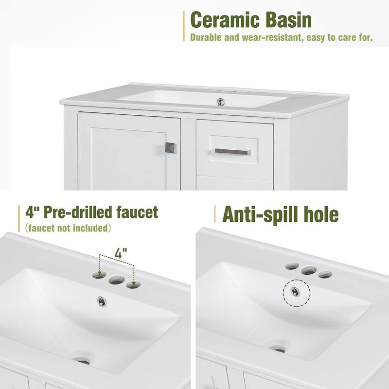 30" Bathroom Vanity With Sink, Solid Wood Bathroom Storage Cabinet
