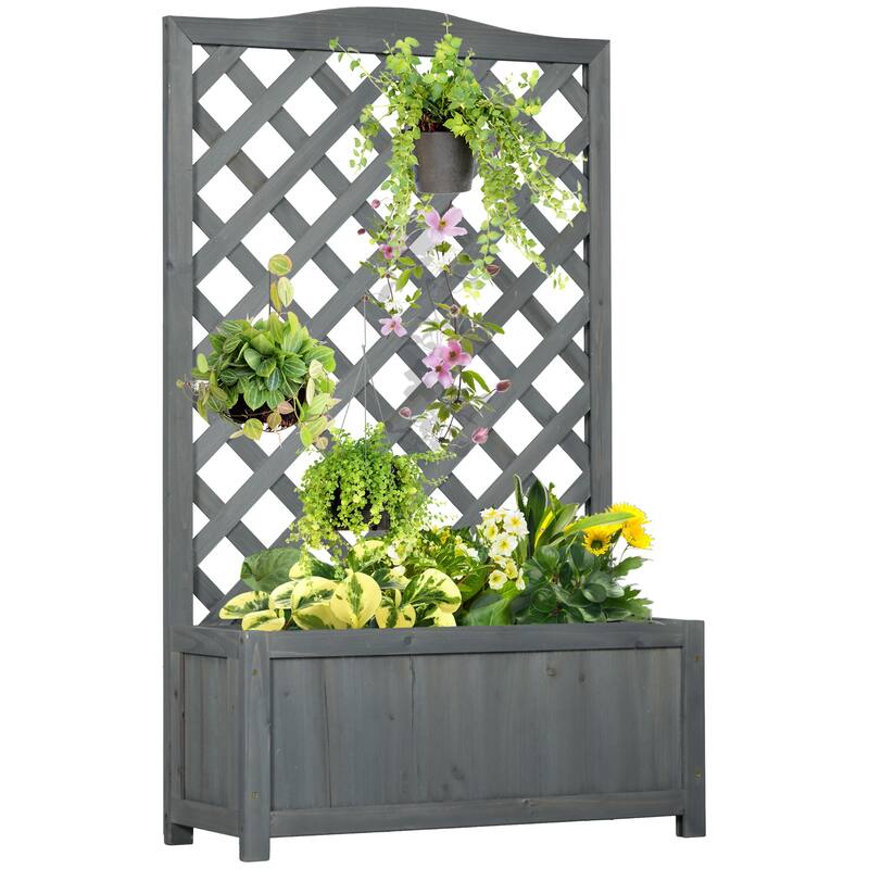 Outsunny Wooden Raised Garden Bed with Trellis, 46" Planter Box, to Grow Vegetables, Herbs, and Flowers for Backyard