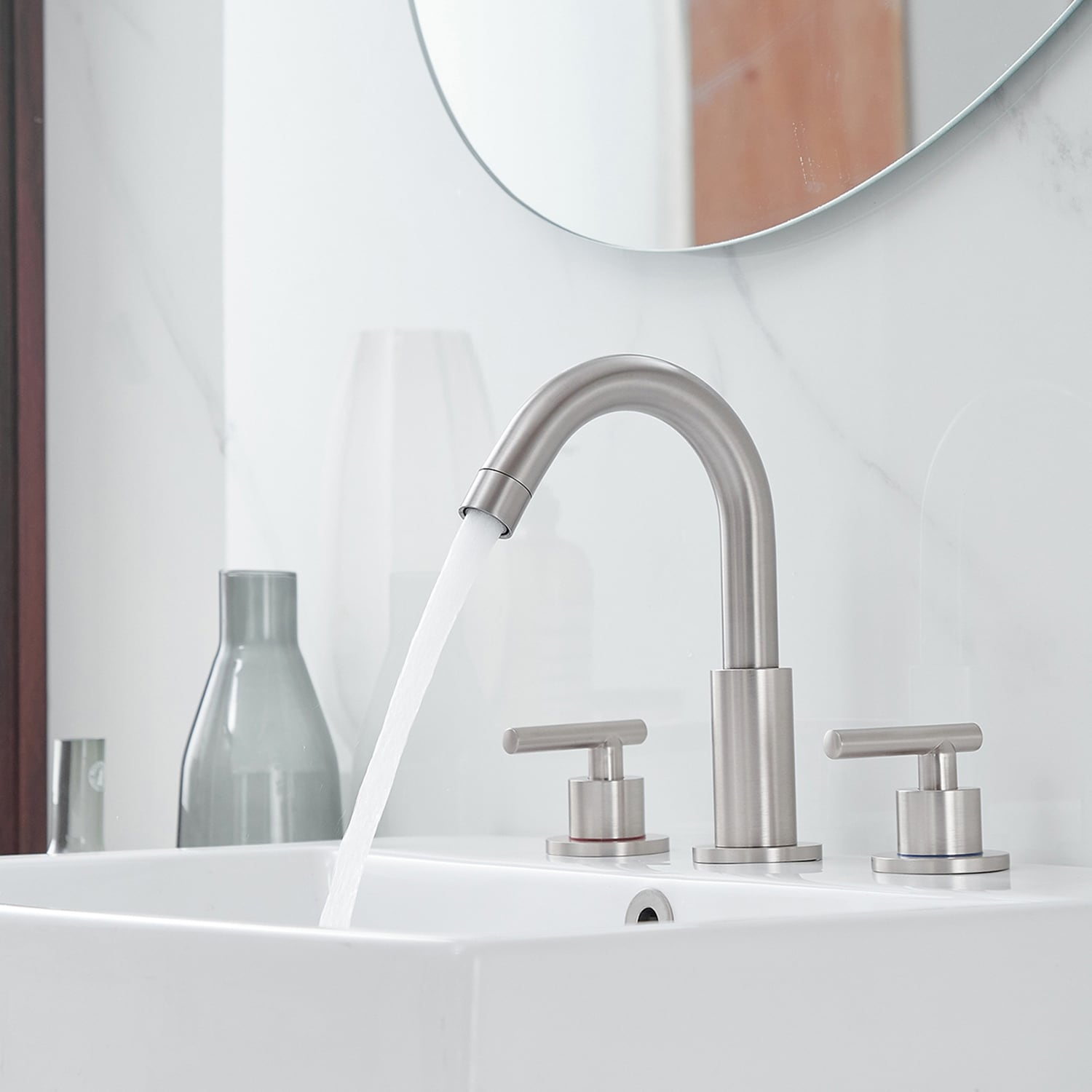 Doulble Handle Bathroom Sink Faucet - Brushed Nickel