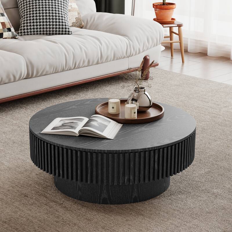 Modern Solid Wood Veneered Round/Oval/Rectangular Coffee Tea Table with Storage.