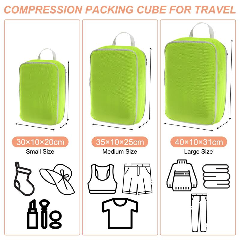 3 Set Compression Packing Cube for Travel Waterproof Luggage Organizer - Green
