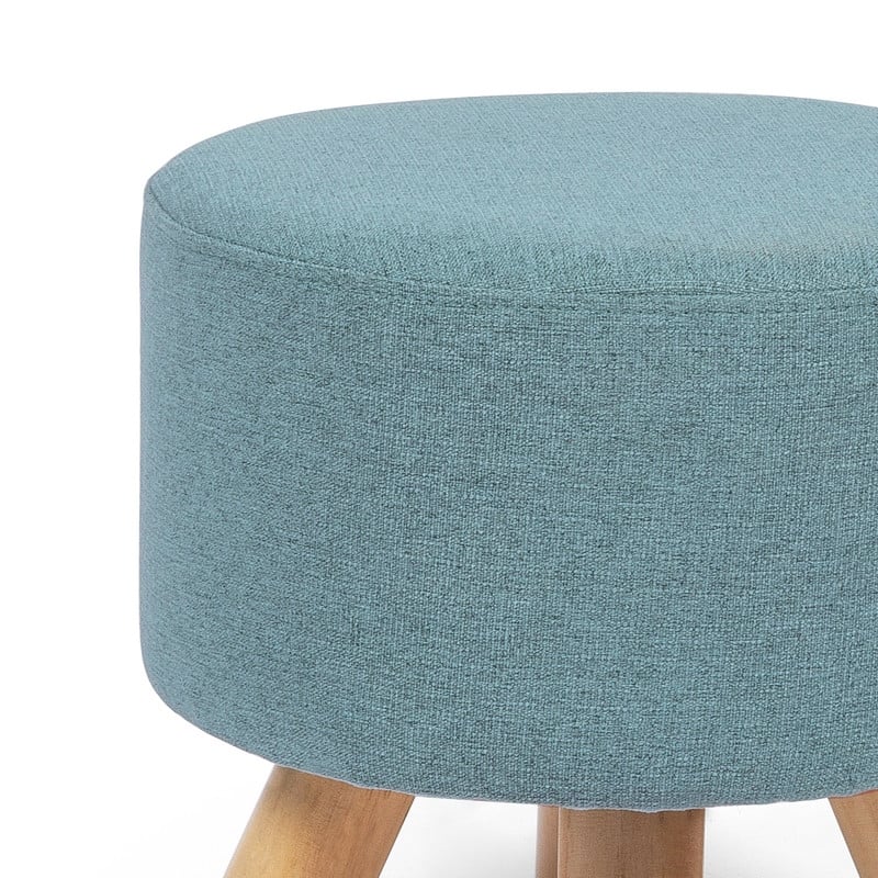 Adeco Modern Round Ottoman Home Footrest Stool/ Linen Fabric Seat Pouf