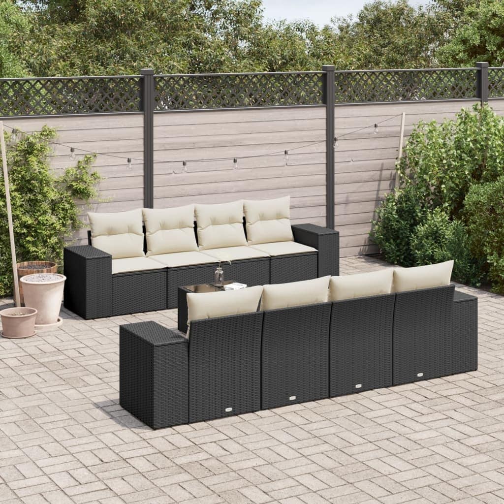vidaXL Garden Sofa Set Black PE Rattan Large Adjustable Feet - 24.4 x 32.7 x 27.2