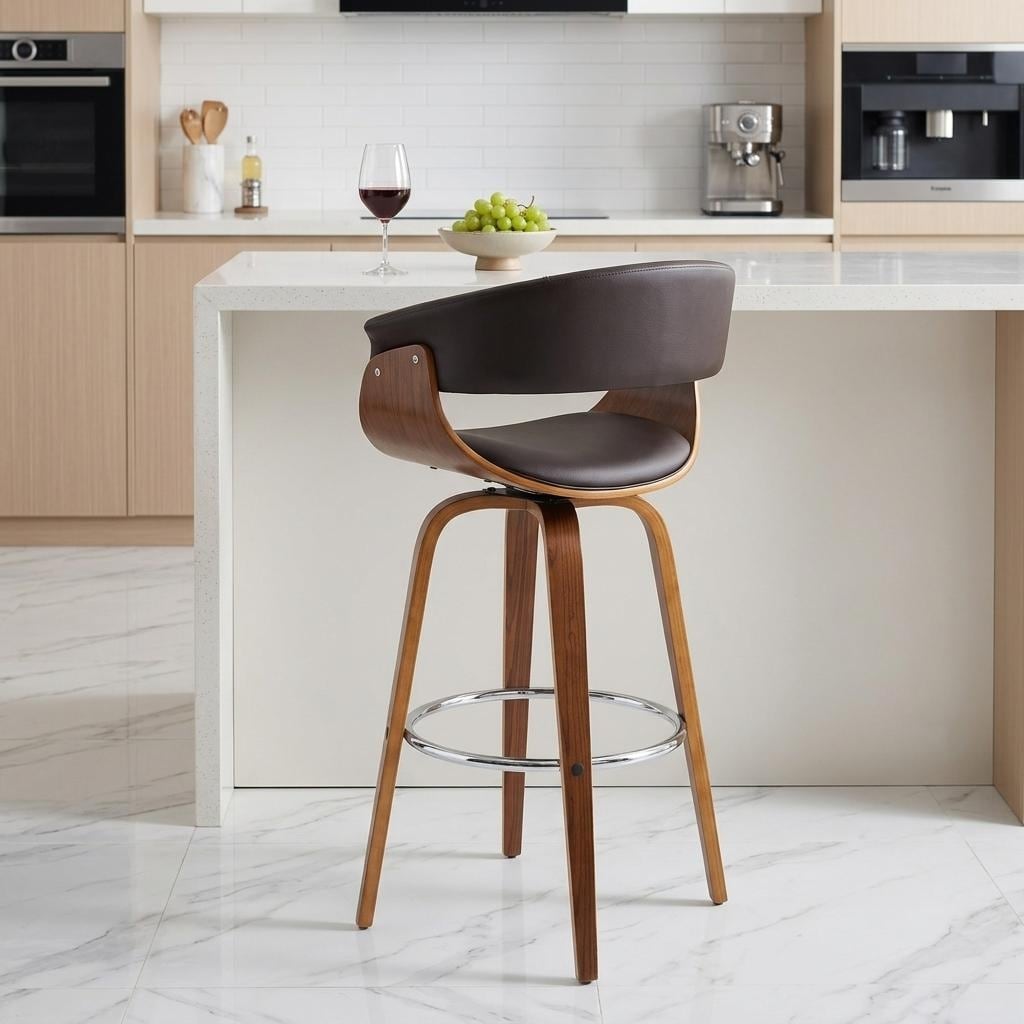 HomeRoots 27" Brown Faux Leather And Iron Swivel Low Back Counter Height Bar Chair