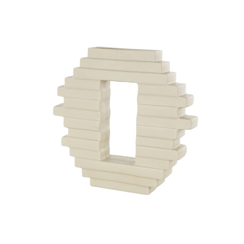 Cream Ceramic Abstract Decorative Vase with Rectangular Center Cutout