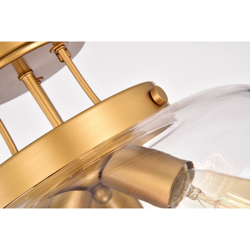 Sadie Matte Gold 3-Light Clear Curved Glass Shade Semi-Flush Mount