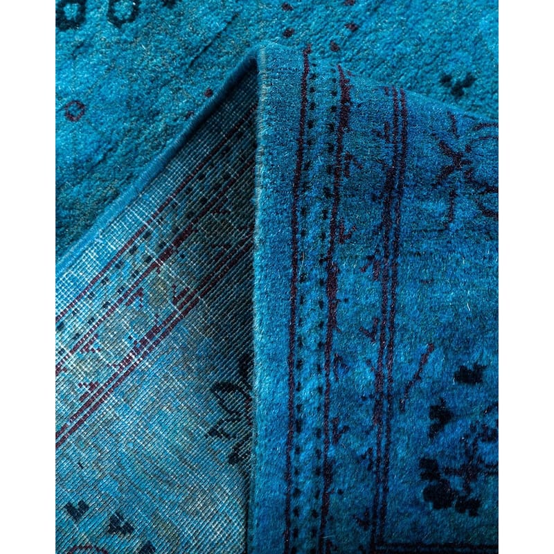 Overton Hand Knotted Wool Vintage Inspired Modern Contemporary Overdyed Blue Runner Rug - 2' 7" x 17' 1"