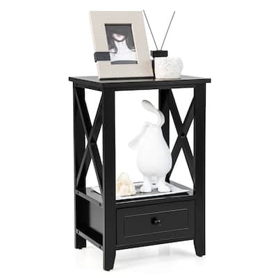 Costway Modern Nightstand with Bottom Drawer Storage Shelf Small Side