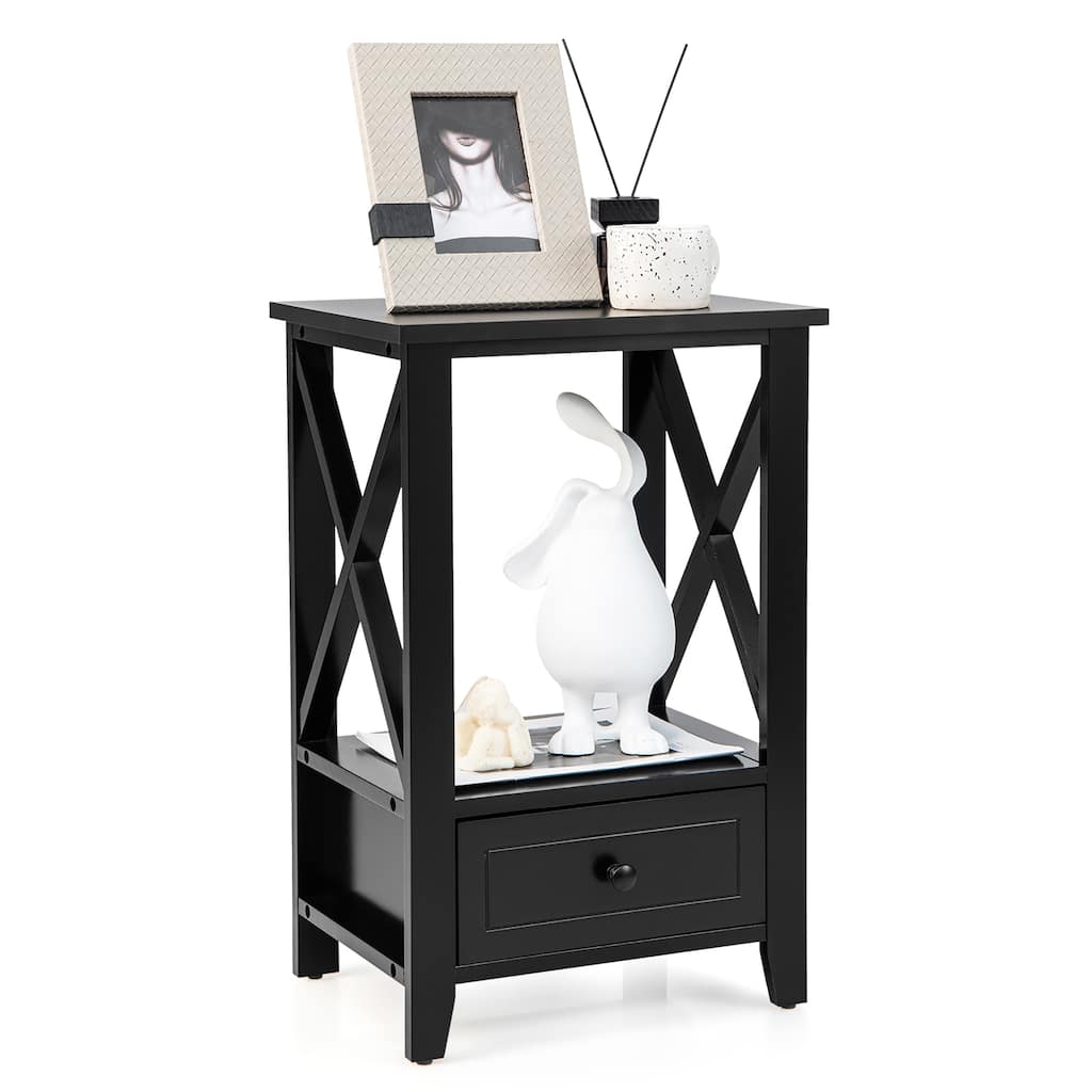 Costway Modern Nightstand with Bottom Drawer Storage Shelf Small Side