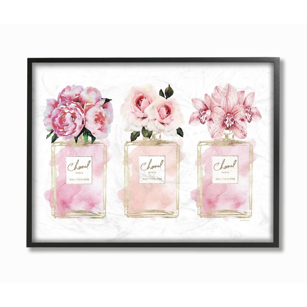 Stupell Industries Black Perfume Pink Flowers Glam Fashion Watercolor Design Wall Plaque by Amanda Greenwood, Size: 13 x 19