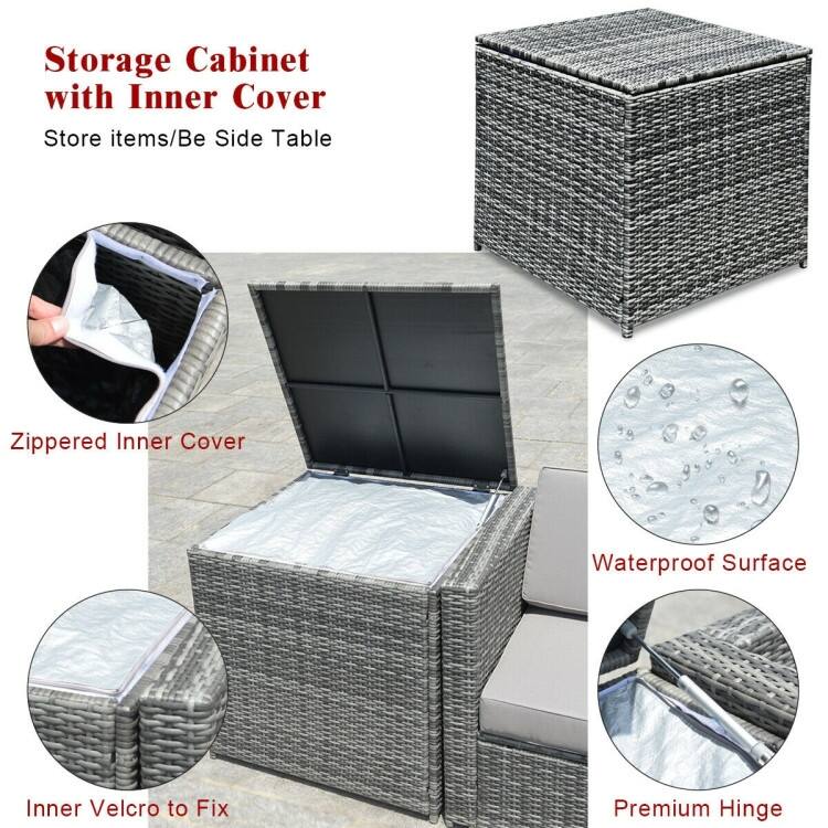 8 PCS Weaving Rattan Sofa Set with Storage Outdoor - 24" x 27" x 25"(L x W x H)