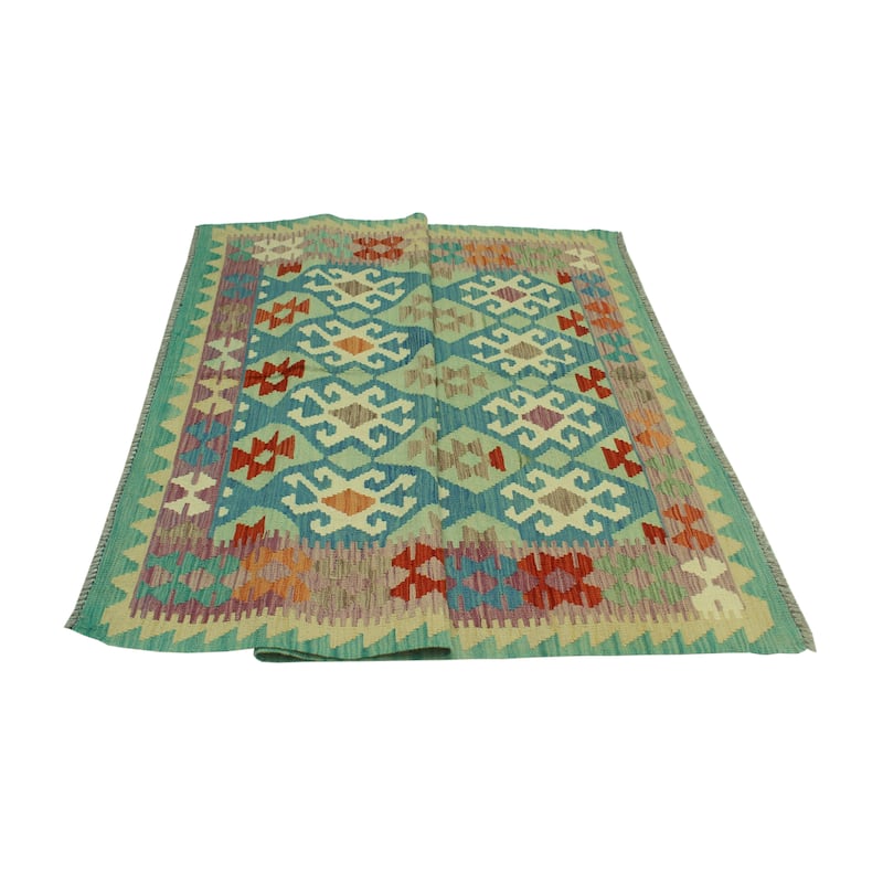 Hand-Woven Sangat Kilim Husnu Lt. Green/Purple Rug - 5'0" x 6'4"