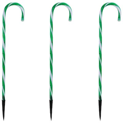 Set of 3 Green and White Twinkle Candy Cane Pathway Markers 26"