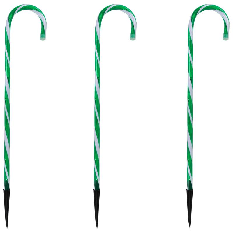 Set of 3 Twinkle Candy Cane Pathway Markers 26" - Green and White