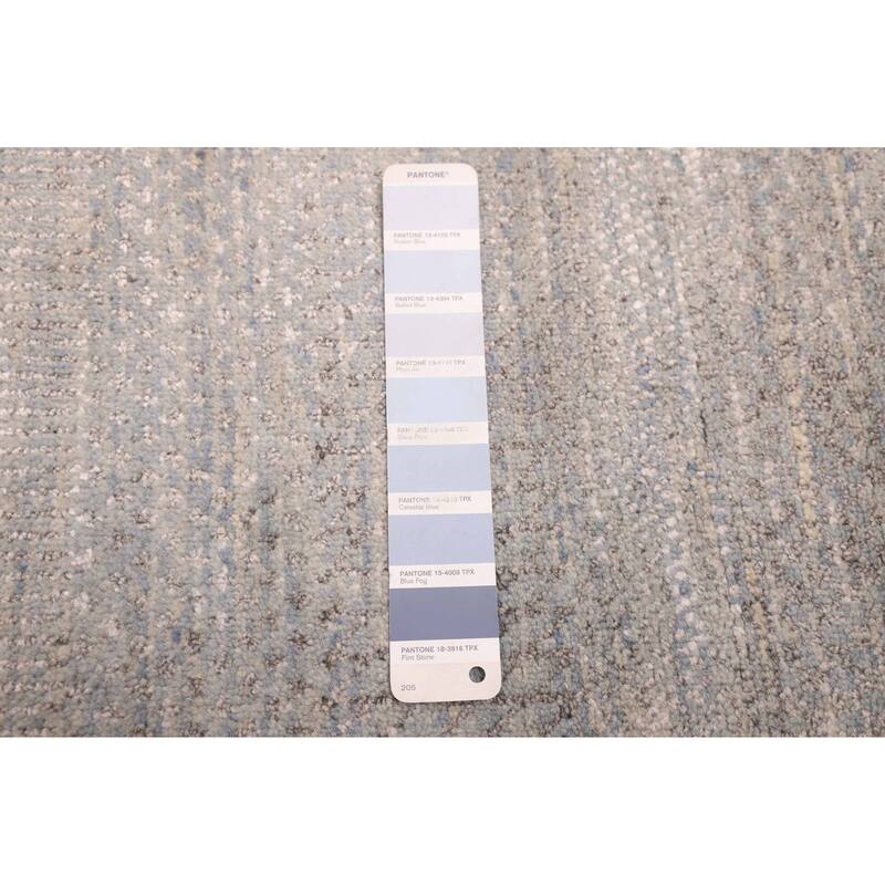 ECARPETGALLERY Hand-knotted Finest Silk Shadow Light Denim Blue Viscose, Wool Rug - 3'0 x 11'0