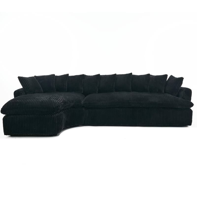127"Corduroy L-Shaped Sectional Sofa with High-Resilience Foam, 10 Back Cushions, and No Assembly Required