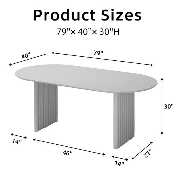 Solid Wood Oval Dining Table with Striped Pedestals for 6-8 People ...