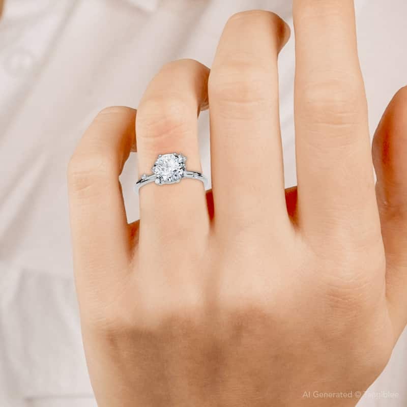 1Ct Diamond Flame Engagement Ring Gold Lab Grown EF/VS