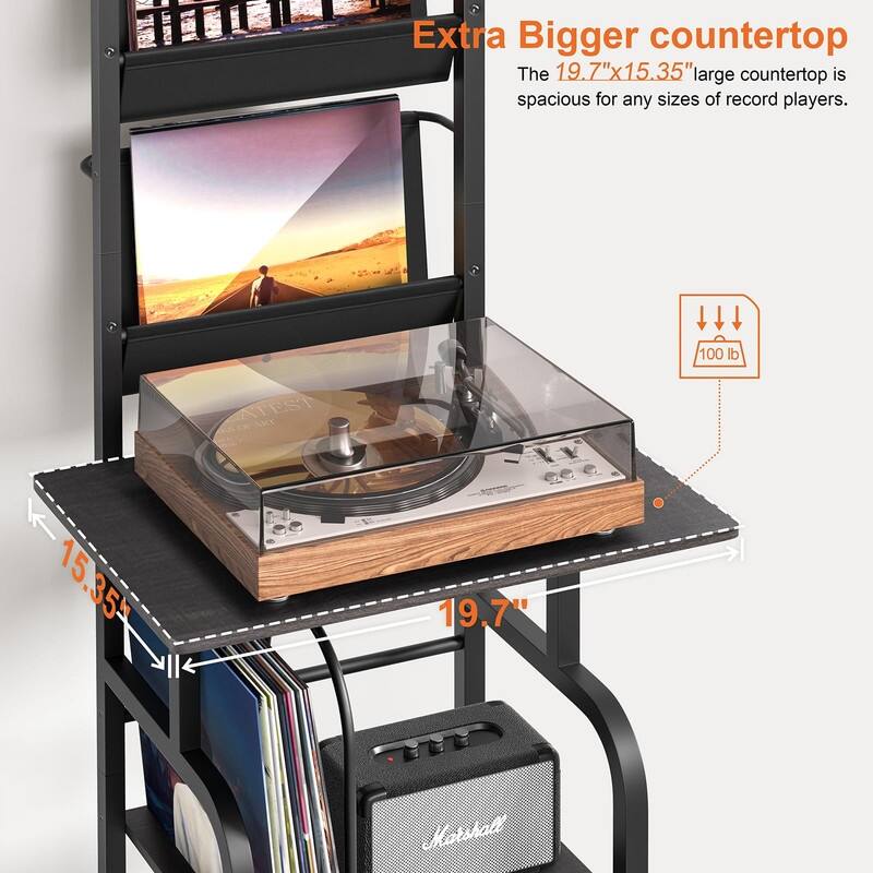 Tall Record Player Stand with Vinyl Storage - 19.7 x 15.35 x 56.7 inches