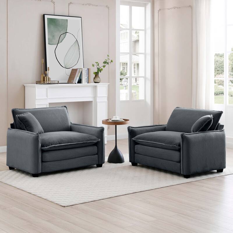 Ergonomic Corduroy Single Deep Seat Sofa Chair, (Set of 2)
