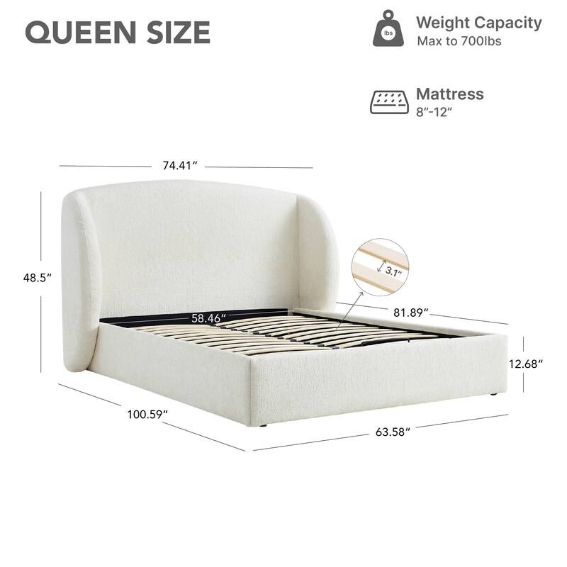 Spruce & Spring Modern Bouclé Upholstered Wingback Bed with Solid Wood Base