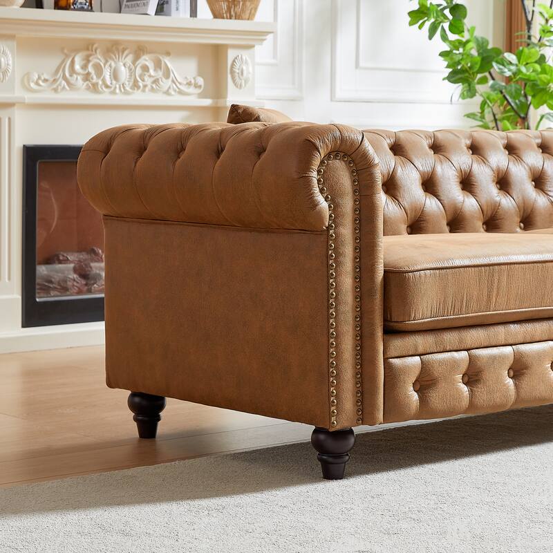 Chesterfield Sofa in Tech Fabric - 85.5" 3-Seater with Rolled Arms