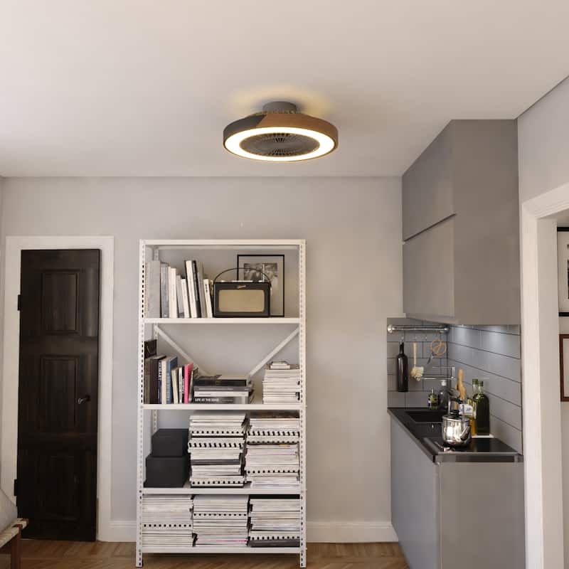 Everette 20 in. Matte Black Low Profile Flush Mount Ceiling Fan, RGBIC LED Light Kit and Remote, 6 Speed, Efficient DC Motor