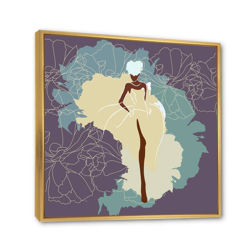 Designart "African American Woman In Gorgeous Wedding Dress" Modern Framed Canvas Wall Art Print - 36 In. Wide x 36 In. High - Gold
