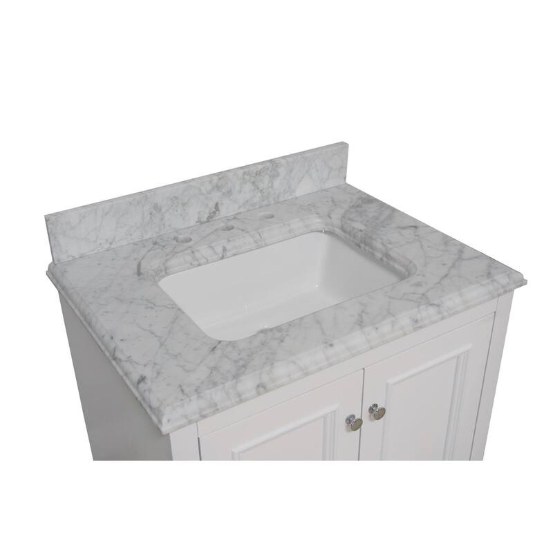 KitchenBathCollection Nantucket 30" Bathroom Vanity with Carrara Marble Top