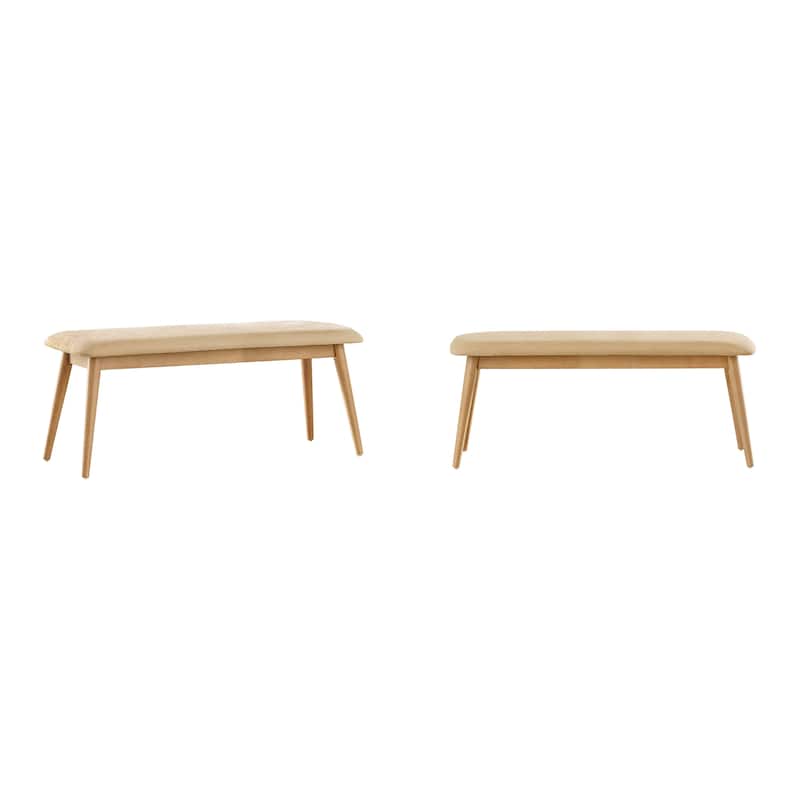 Ribe Mid-Century Modern Tapered Upholstered Dining Bench - Natural Finish