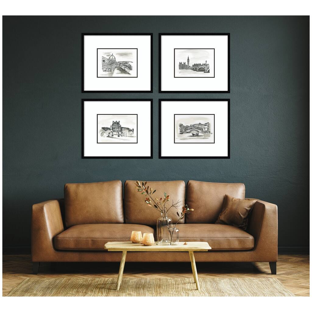 Kate and Laurel Vintage Europe 4 Piece Framed Wall Art Print Set by Teju Reval