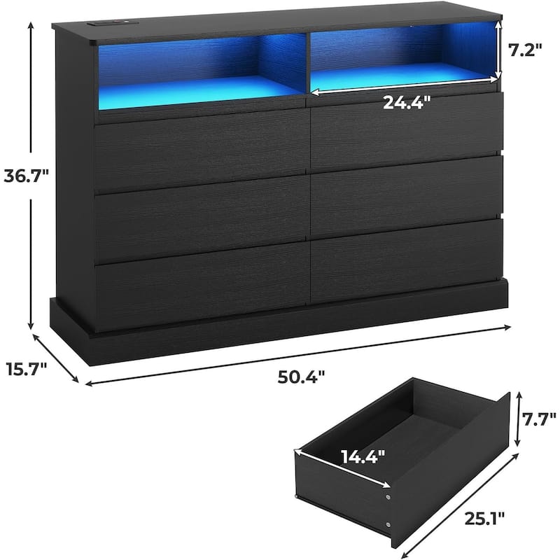 Bedroom Dresser Charging Station Storage Drawers Chest of Drawers