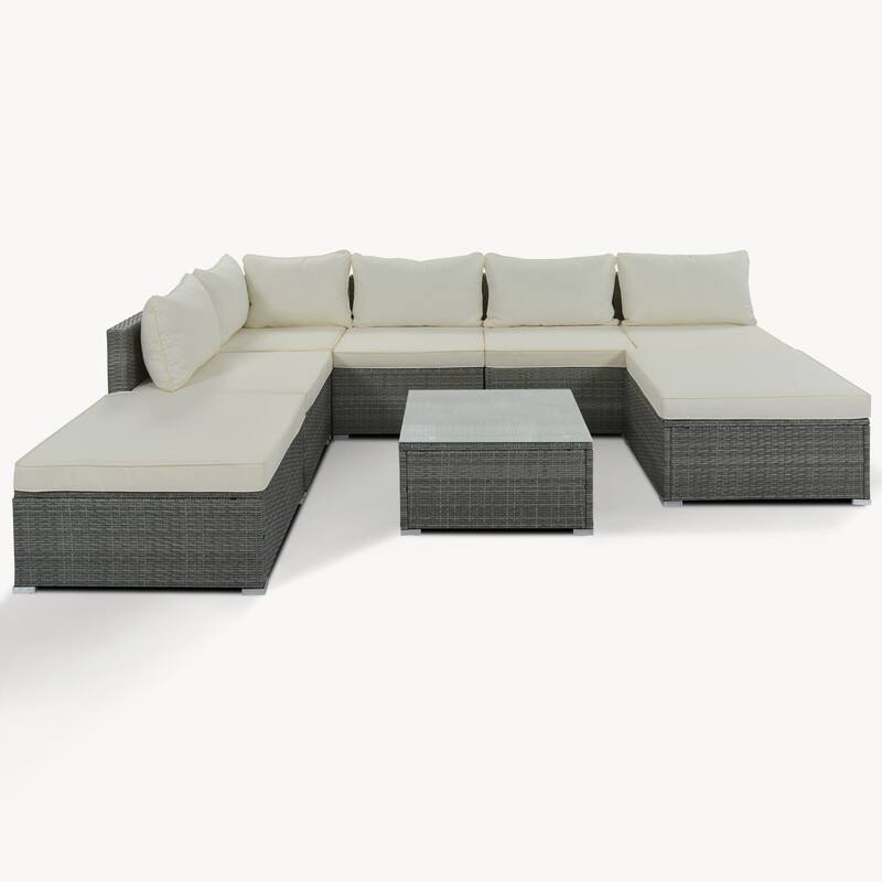 8-Piece Outdoor Wicker Sectional Sofa Set with Coffee Table, Cushions