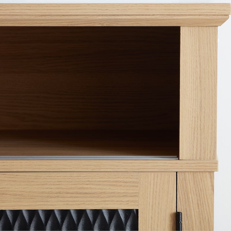 58 Inch Embossed Pattern TV Stand for TVs up to 65 Inch, Media Console with Sliding Door, Open Storage & Cable Management