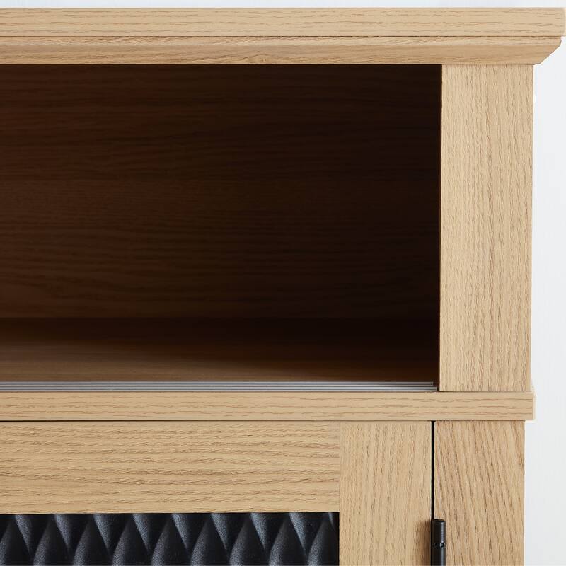 Embossed Pattern TV Stand, TV and Media Console with Open and Closed Storage Space and sliding door