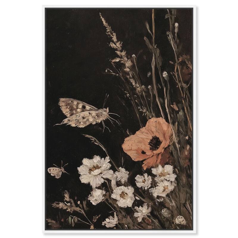 Poppy and Moth II Canvas by Art Remedy - White - 36" x 54"